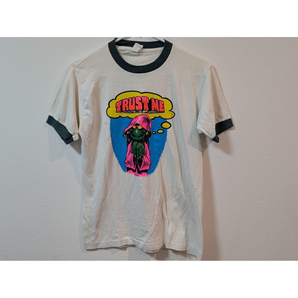 Vintage Body Wear Shirt Mens Medium White Trust Me Alien Graphic Ringer 70s Rare